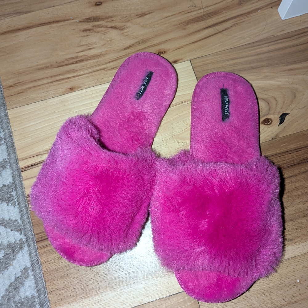 Nine West Pink Fuzzy Slippers